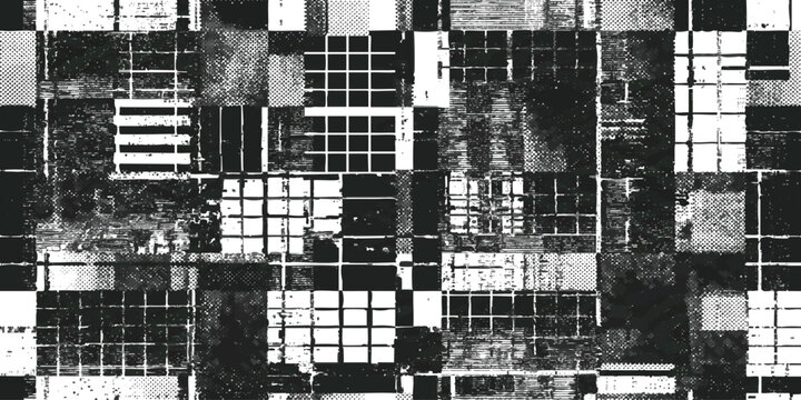 Abstract matrix grid glitch texture background with digital halftone patterns