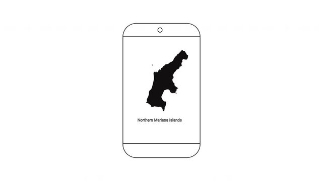 Smartphone displaying the map of Guam island with text below.