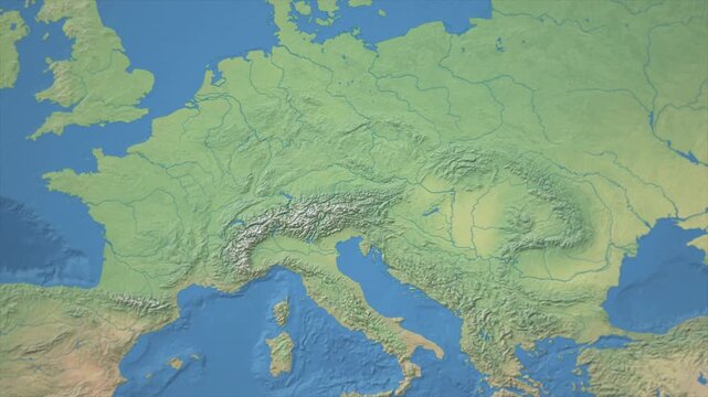 Cinematic Zoom from World Map to AUSTRIA Terrain Map, Earth Navigation Animation