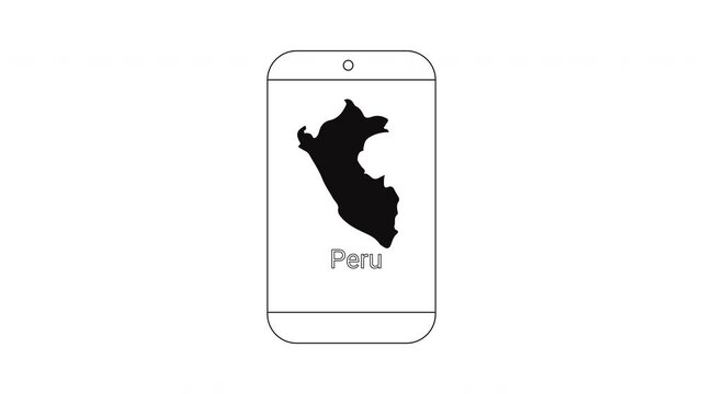 Smartphone displaying the map of Peru country outline.
