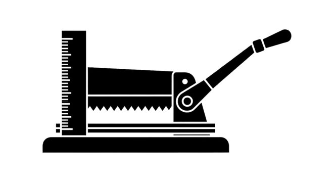 Minimal black silhouette icon, simple flat vector, bold black shape, no, no shading paper cutter guillotine icon on a, flat icon style