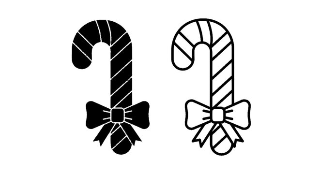 Minimal black silhouette icon, simple flat vector, bold black shape, no, no shading candy cane icons on a, flat icon style