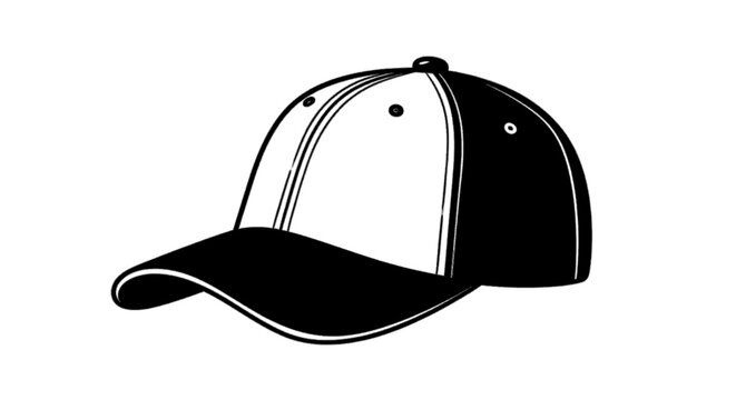 Minimal black silhouette icon, simple flat vector, bold black shape, no, no shading baseball cap on a, flat icon style