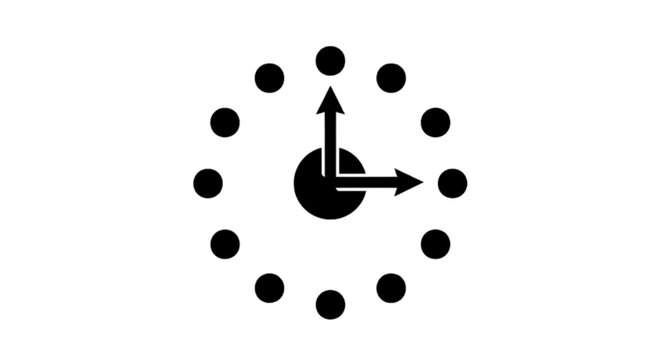 Minimal black silhouette icon, simple flat vector, bold black shape, no, no shading clock icon showing twelve fifteen time on a on a, flat icon style