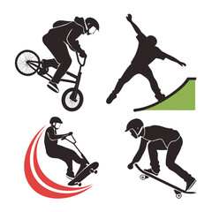 Obraz premium Extreme sports silhouette icons featuring bmx biking skateboarding ramp riding