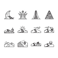 Obraz premium Stylized desert landscapes in a minimalist line art style with varied elements