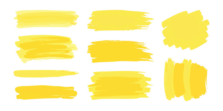 Yellow neon highlighter marker strokes and text highlight textures collection