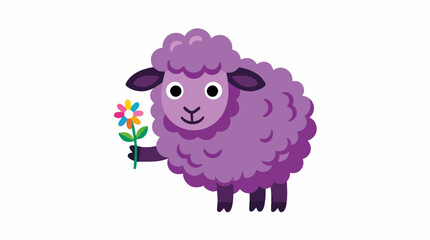 Obraz premium Purple sheep holding a flower. Simple farm animal character. Flat design vector illustration