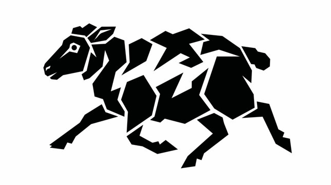 Abstract geometric running sheep. Modern black vector silhouette