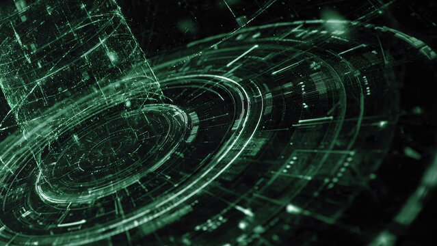 Green Futuristic Cyber Data Interface with Abstract Digital Network Visualization