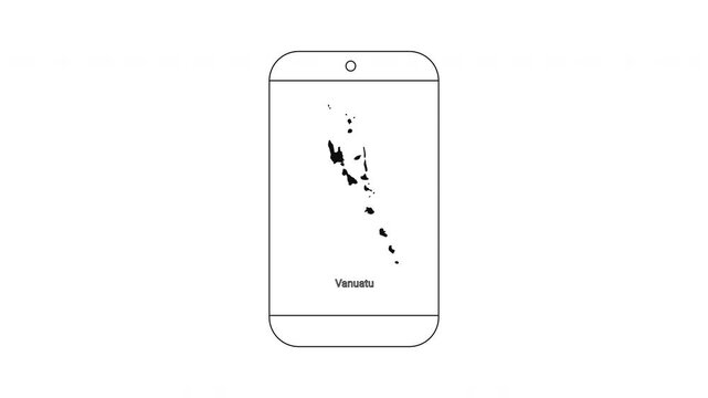 Vanuatu Map on Smartphone Screen Outline.