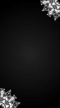 Rotating White Mandala Corner Borders on Black Background, Loopable Animation
