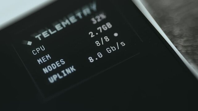 Telemetry screen displaying live performance statistics for network and system usage
