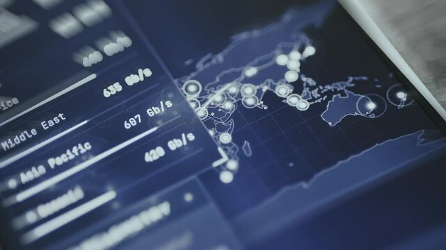 Data visualization dashboard displaying global network performance metrics