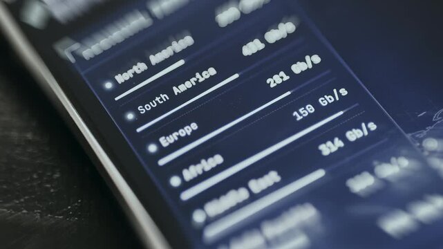 Regional traffic data featuring connection speeds in GB per second