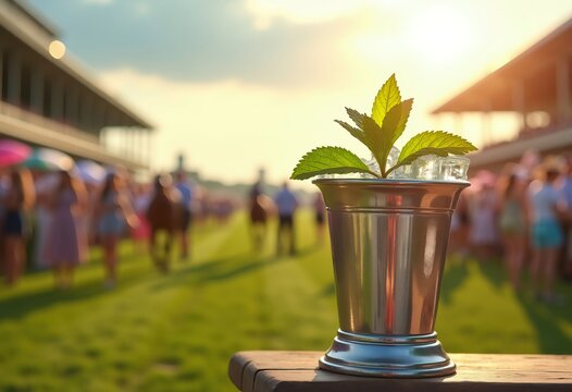 Summer Horse Racing Event Silver Cup Mint Julep Refreshing Mint Garnish Festive Racing Fashion