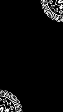 Rotating White Mandala Corner Borders on Black Background, Loopable Animation