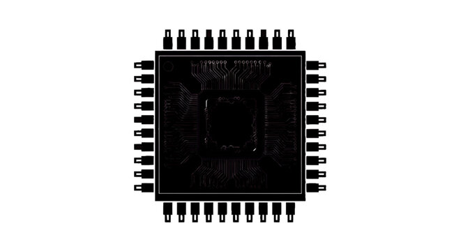 Minimal black silhouette icon, simple flat vector, bold black shape, no, no shading microchip integrated circuit silhouette on a, flat icon style