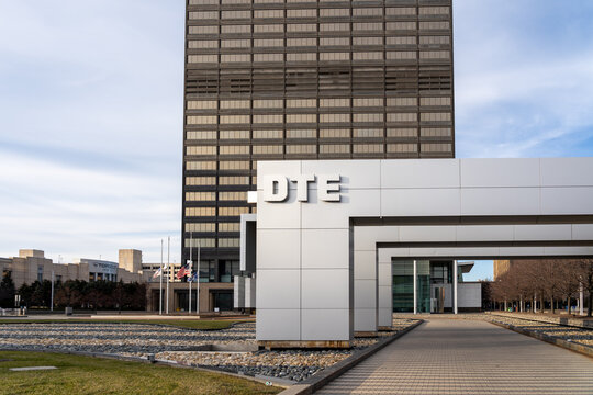 Detroit, Michigan, USA - December 26, 2021: DTE Energy headquarters building in Detroit, Michigan, USA. DTE Energy is an American diversified energy company. 