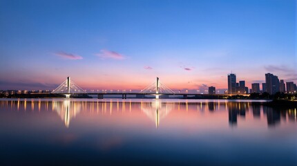 Obraz premium Cable-stayed Bridge And City Skyline At Dusk