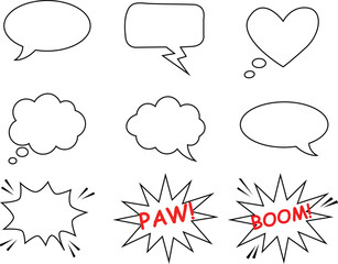 Comic speech bubble though bubble chat, message, heart, cloud bubble blast bubble boom vector © Vector studio
