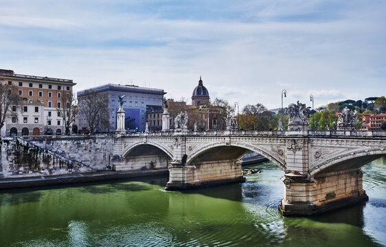 the Ponte Vittorio Emanuele II, a prominent bridge crossing the Tiber River in Rome, Italy, Europe 