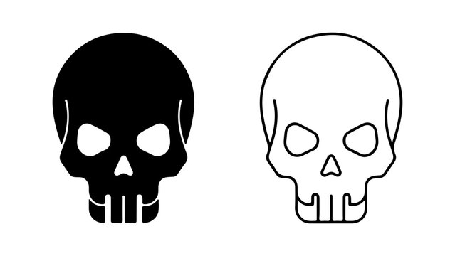 Minimalist Human Skull Icons In Solid And Outline Style