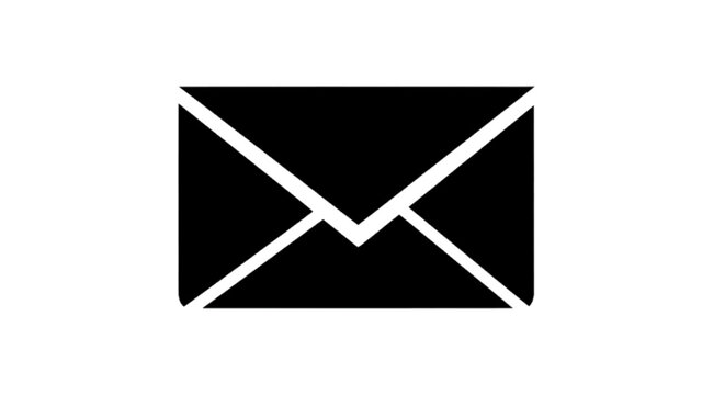 Minimal black silhouette icon, simple flat vector, bold black shape, no, no shading black envelope icon on a, flat icon style