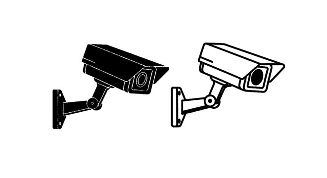 Minimal black silhouette icon, simple flat vector, bold black shape, no, no shading security camera icons set, cctv surveillance system, vector illustration on a, flat icon style