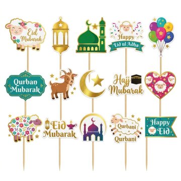 Eid ul Adha cupcake topper set isolated on white background stock photography
