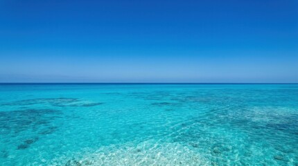 Fototapeta premium Vibrant Turquoise Ocean Under a Clear Blue Sky - A Serene Coastal Scene.