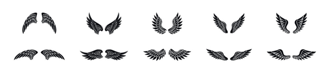 Bird wings with feathers vector flat set. © 11ua