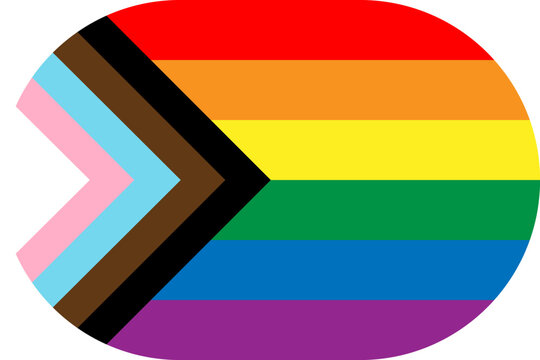 Intersex Inclusive Progress Pride flag. Modern pride flag incorporating rainbow, transgender and intersex symbols to represent inclusion, visibility and equality. Vector flag in flat oval design