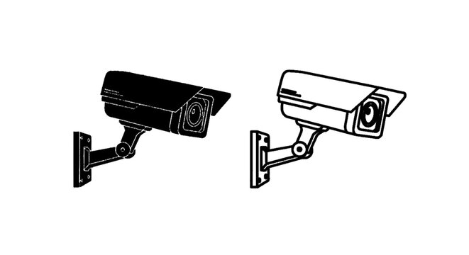 Minimal black silhouette icon, simple flat vector, bold black shape, no, no shading security camera icons set, vector illustration of surveillance equipment on a, flat icon style
