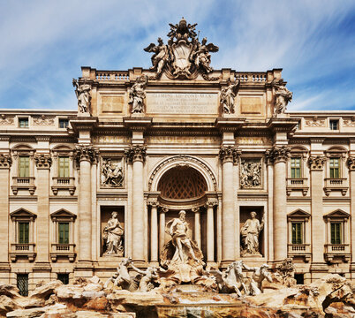 Trevi Fountain (Fontana di Trevi) designed by baroque architect Nicola Salvi and completed in 1762, located in the Trevi district of Rome, Italy, Europe 