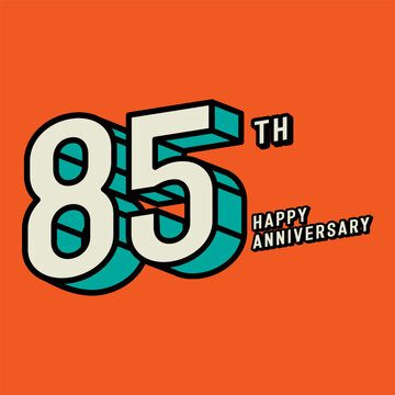 3d number 85st with happy anniversary text on orange background. Editable corol and vector.