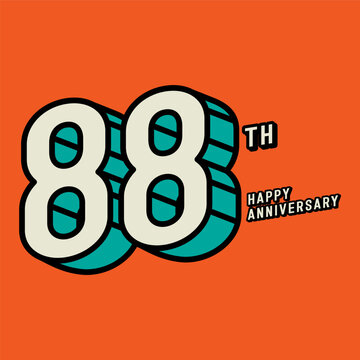 3d number 88st with happy anniversary text on orange background. Editable corol and vector.