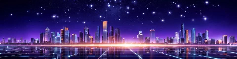 Futuristic City Skyline Under Sparkling Starry Sky © fast high definition