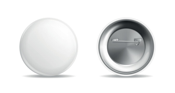 Pin badge empty white circle mockup. Minimal blank round badge