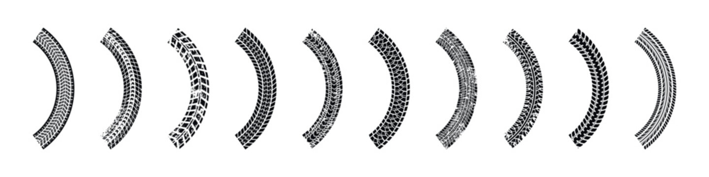 Car tire half of circle path marks vector grungy collection