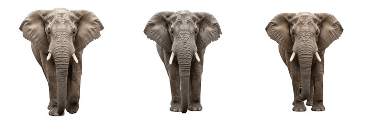 Fototapeta premium Set of African Elephant Heads Front View Wild Safari Animals PNG Collection 