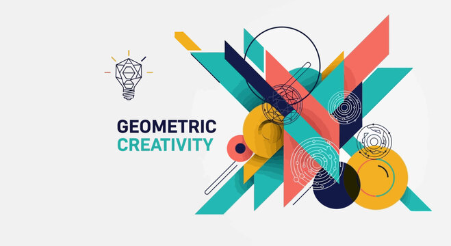 Geometric Creativity: Abstract Shapes, Idea Lightbulb, Modern Design, Colorful Background