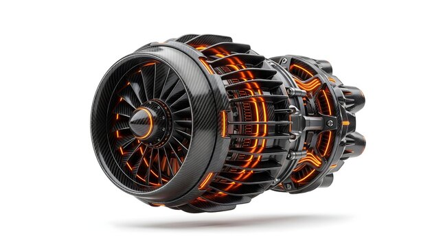 Carbon Fiber Jet Turbine with Glowing Orange Internal Core Elements