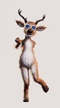 Comedic 3D Reindeer Mascot Dance Animation on White &ndash; Vertical 4K 60fps Footage