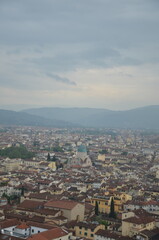 Naklejka premium Panoramic View of Florence Residential District and Synagogue Under Moody Sky, Italy