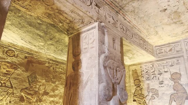 The goddess Hathor in the Temple of Nefertari near the temple of Abu Simbel, Pharaoh Ramesses II in southern Egypt, in Nubia