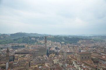 Fototapeta premium Panoramic View of Florence Historic Center and Palazzo Vecchio Under Cloudy Sky