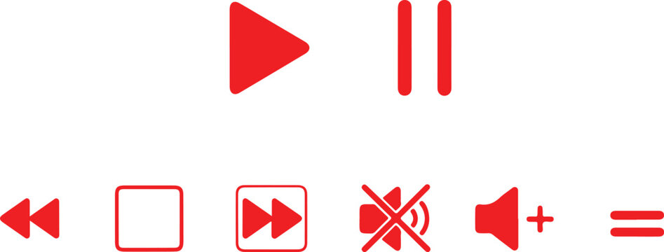 Red media control and playback symbols on white background