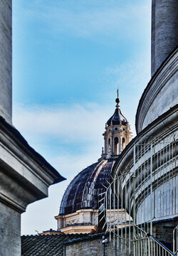 exterior dome and upper architecture of St. Peter's Basilica (4th century) in Vatican City, Rome, Italy, Europe 