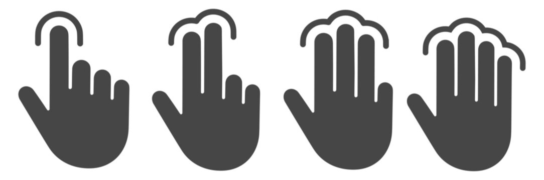 Touch gesture hand icons on transparent background